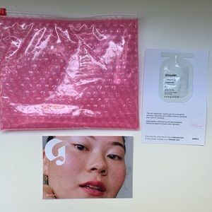 Glossier Bag, Postcard & Milk Jelly Sample